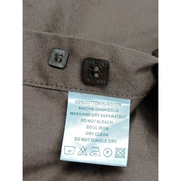 Manzini Brown Dress Shirt Mens XL Button Front French Cuff Embroidery Eagle - Picture 12 of 12